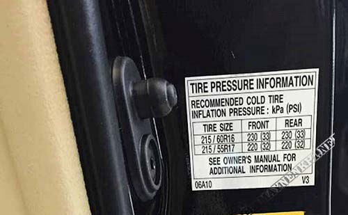Thông số áp suất xe Toyota Camry